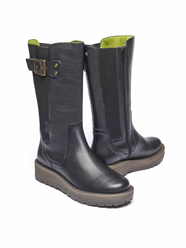 Black mid-calf elasticated boot - RANNOCH BLACK LEATHER