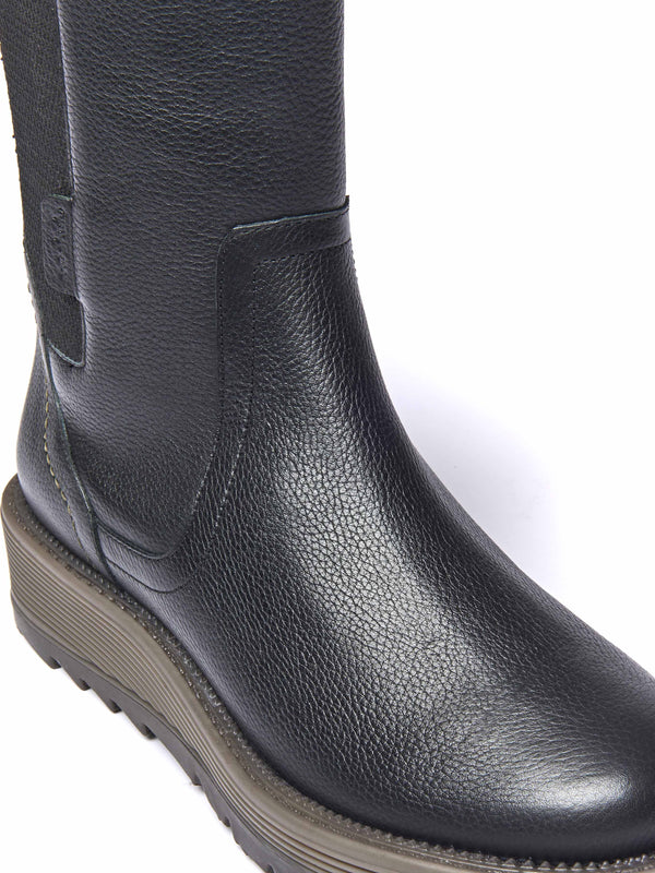 Black mid-calf elasticated boot - RANNOCH BLACK LEATHER