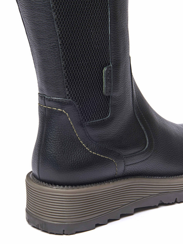 Black mid-calf elasticated boot - RANNOCH BLACK LEATHER