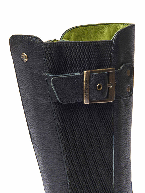 Black mid-calf elasticated boot - RANNOCH BLACK LEATHER