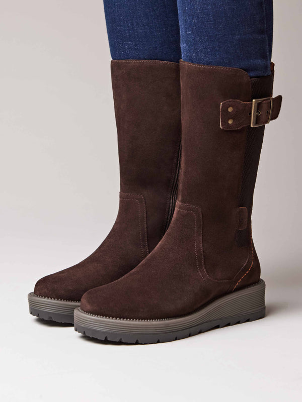 Brown mid-calf elasticated boot - RANNOCH BROWN SUEDE