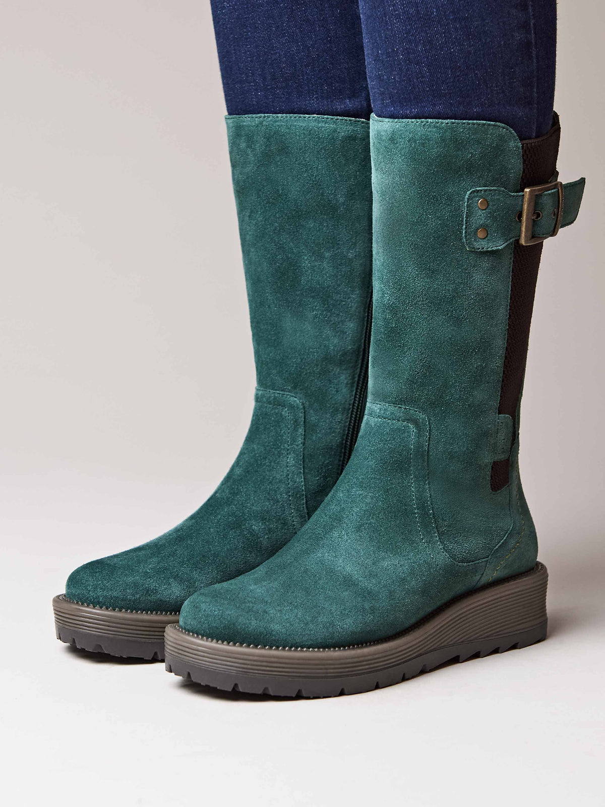 Green mid-calf elasticated boot - RANNOCH PINE GREEN SUEDE