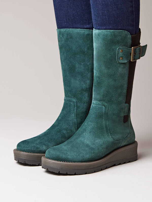 Green mid-calf elasticated boot - RANNOCH PINE GREEN SUEDE