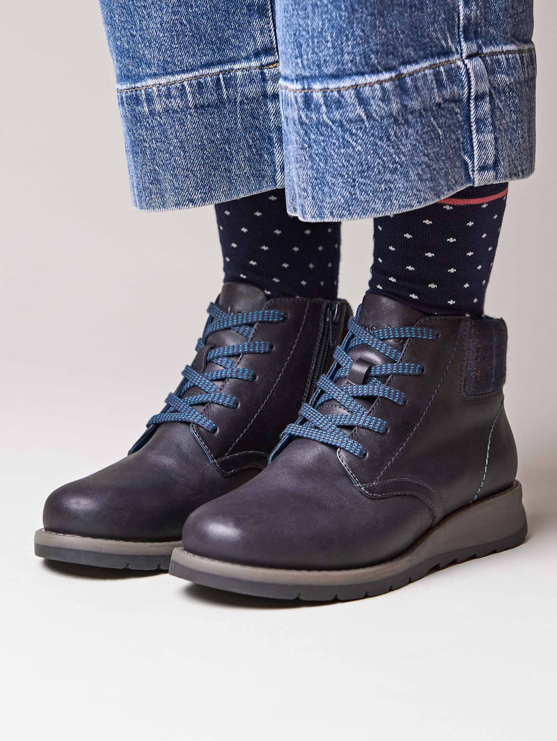 Blue lace up dual-fit ankle boot - LYDD INDIGO WAXY
