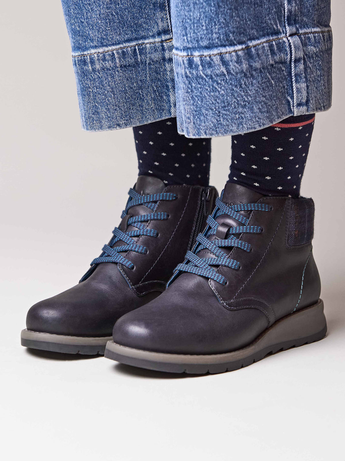 Blue lace up dual-fit ankle boot - LYDD INDIGO WAXY