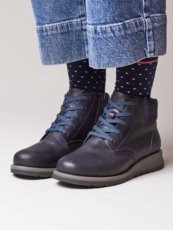 Blue lace up dual-fit ankle boot - LYDD INDIGO WAXY