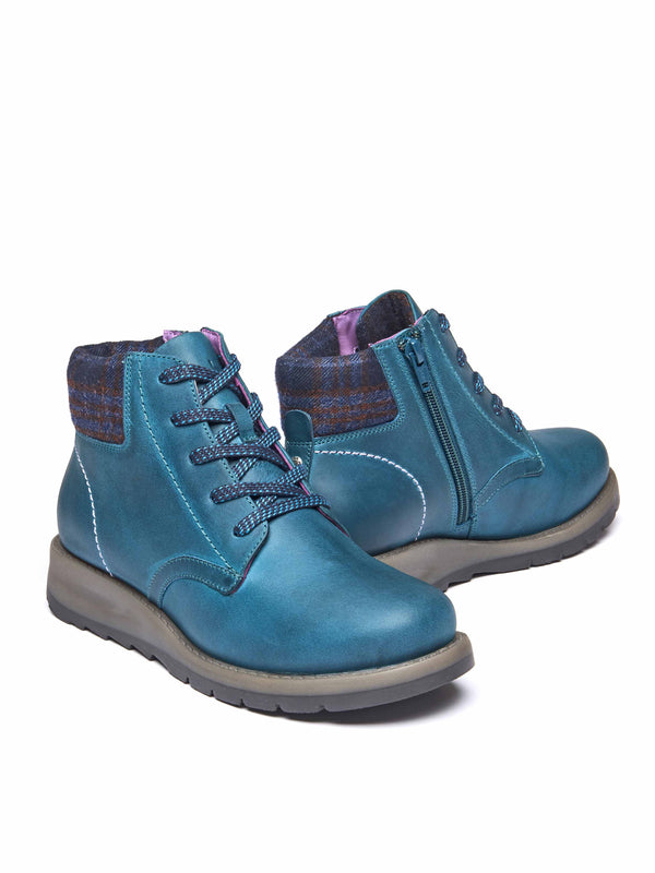 Blue / Green lace up dual-fit ankle boot - LYDD LAGOON WAXY LEATHER