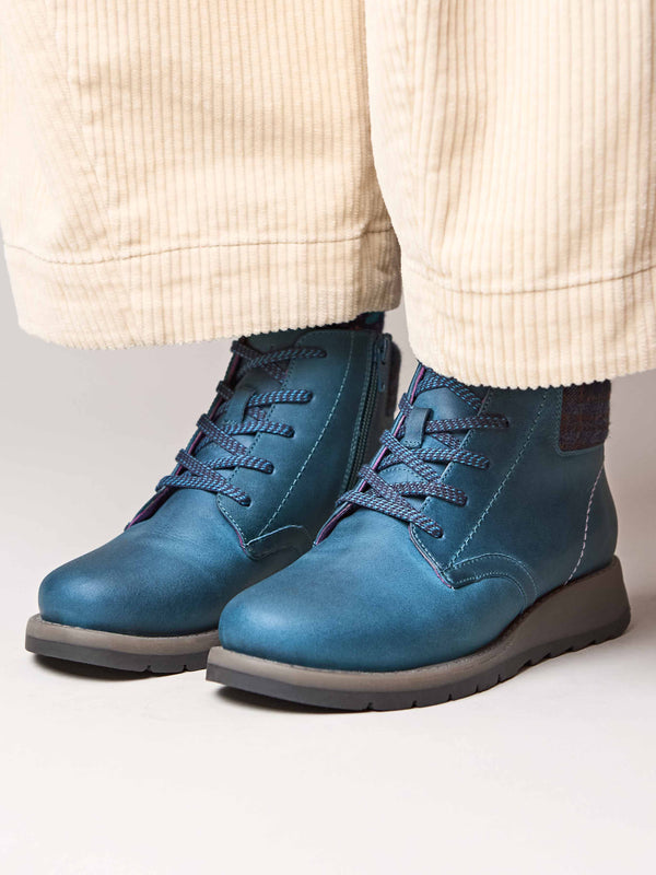 Blue / Green lace up dual-fit ankle boot - LYDD LAGOON WAXY LEATHER