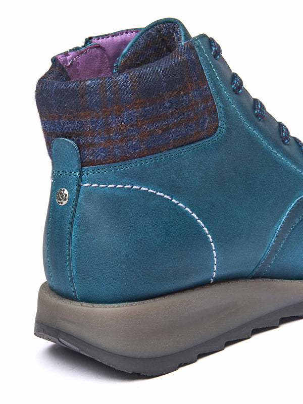 Blue / Green lace up dual-fit ankle boot - LYDD LAGOON WAXY LEATHER
