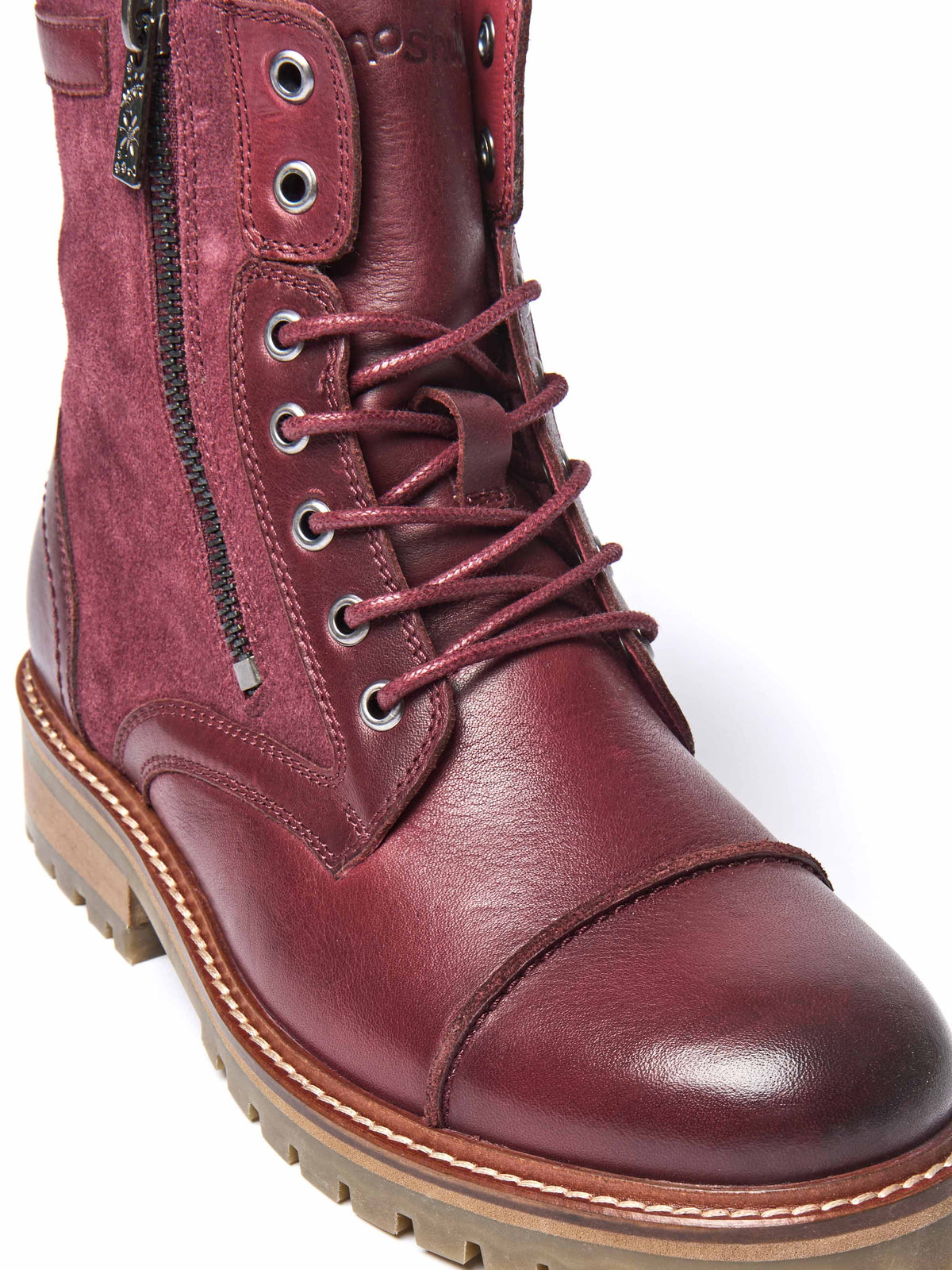 Red biker style leather boot - BARDSEY 2 ZINFANDEL RED LEATHER