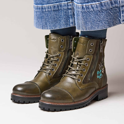 BARDSEY 2 FLORAL OLIVE GREEN LEATHER