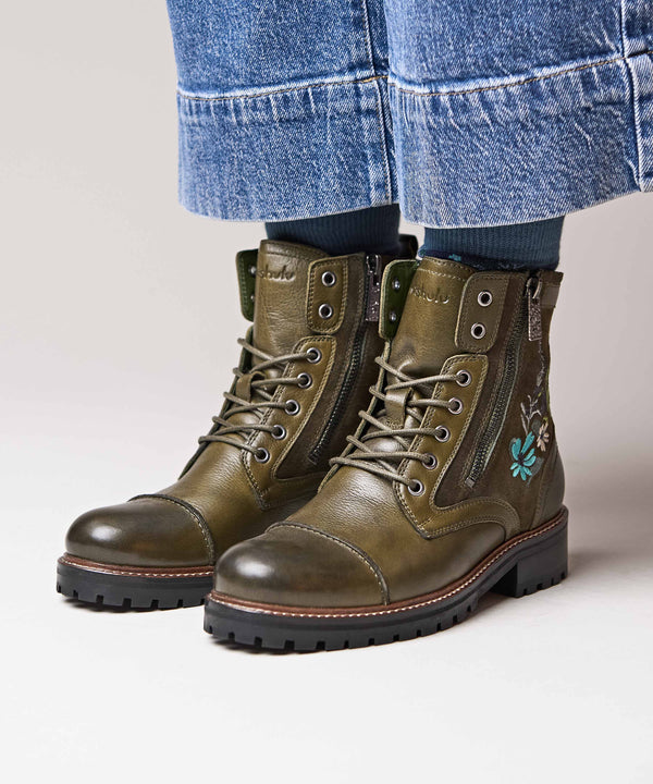 BARDSEY 2 FLORAL OLIVE GREEN LEATHER
