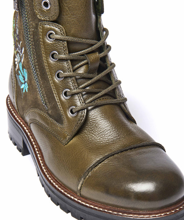 BARDSEY 2 FLORAL OLIVE GREEN LEATHER