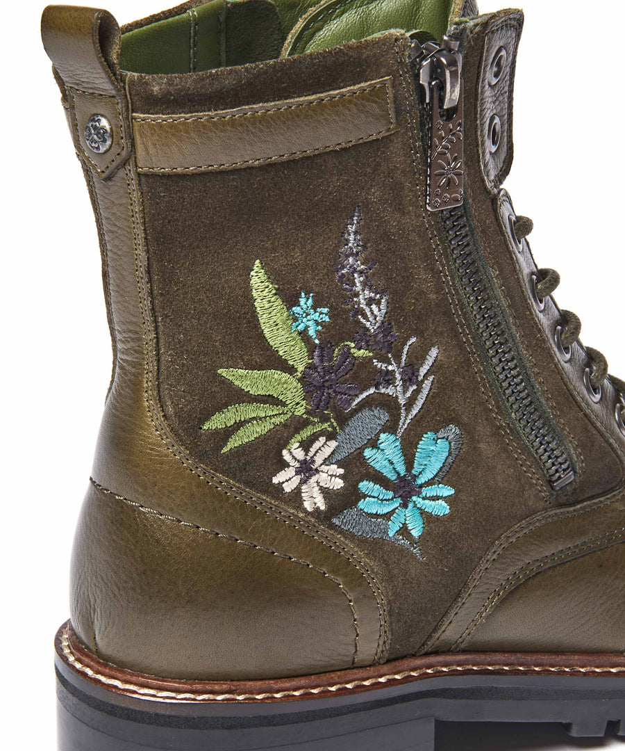 BARDSEY 2 FLORAL OLIVE GREEN LEATHER