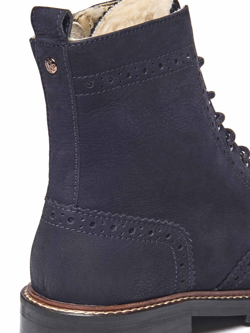 Blue fluffy lined leather brogue boot - FILICO WARMLINED INDIGO NUBUCK