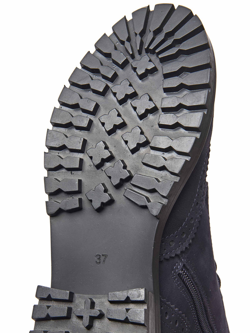 Blue fluffy lined leather brogue boot - FILICO WARMLINED INDIGO NUBUCK