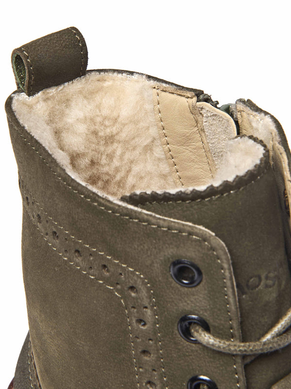 Green fluffy lined leather brogue boot - FILICO WARMLINED OLIVE GREEN NUBUCK