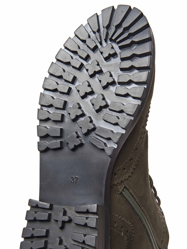 Green fluffy lined leather brogue boot - FILICO WARMLINED OLIVE GREEN NUBUCK