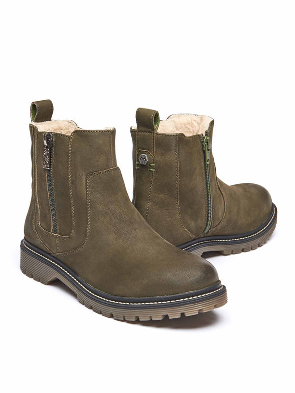 Green fleece lined ankle boot - HATTER 2 OLIVE GREEN NUBUCK
