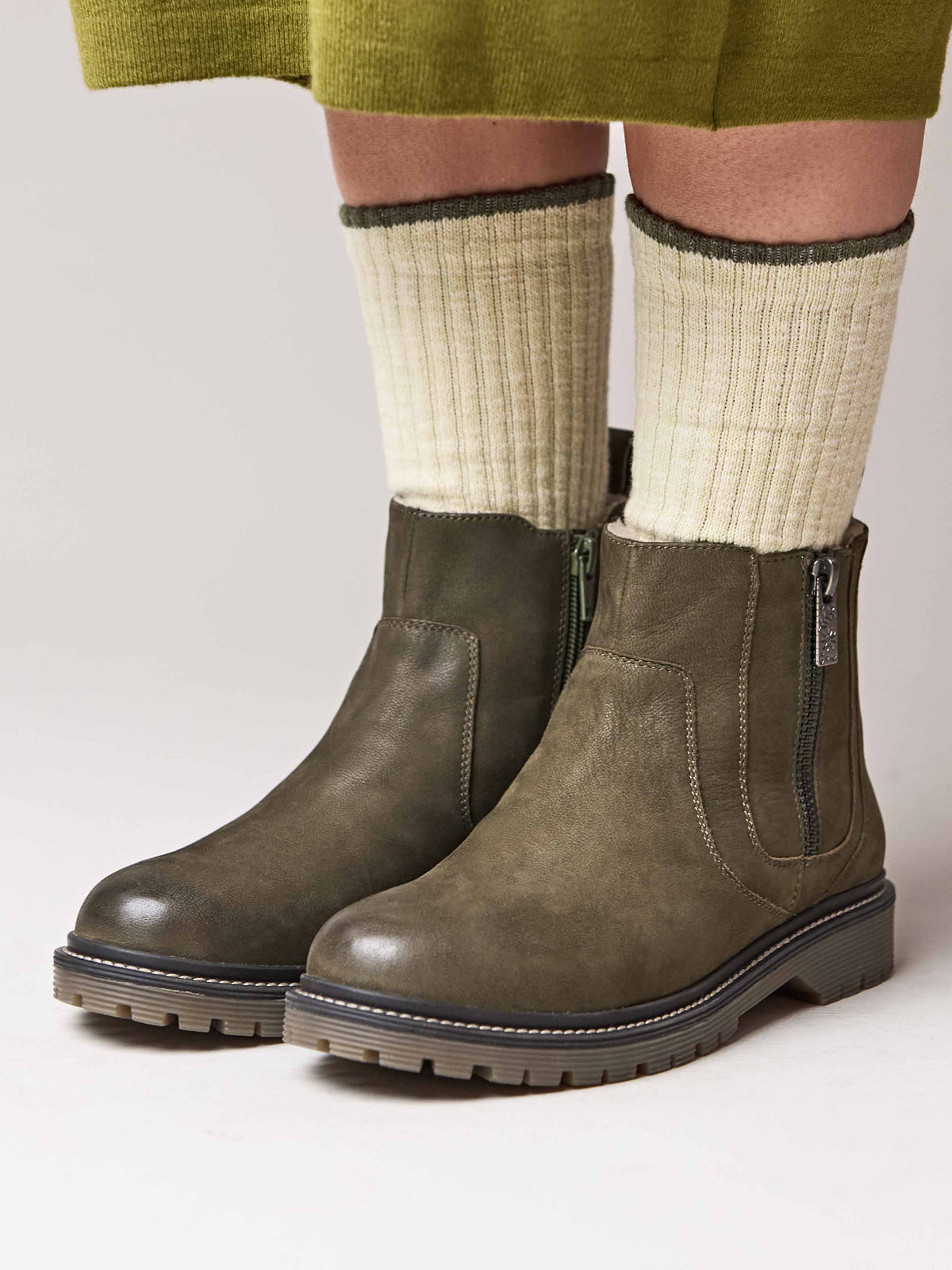 Green fleece lined ankle boot - HATTER 2 OLIVE GREEN NUBUCK