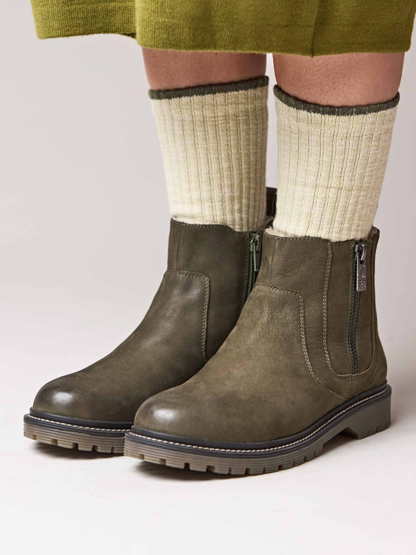 Green fleece lined ankle boot - HATTER 2 OLIVE GREEN NUBUCK