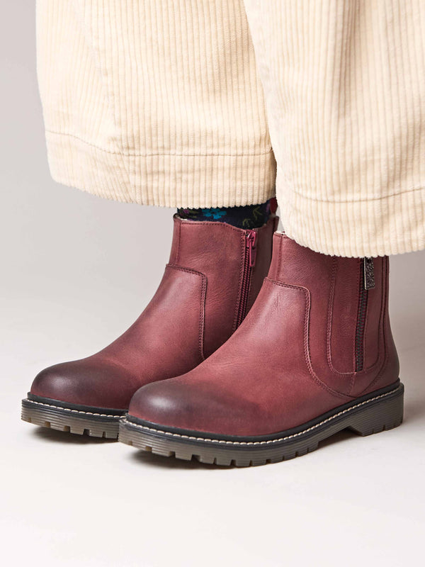 Red fleece lined ankle boot - HATTER 2 ZINFANDEL RED WAXY