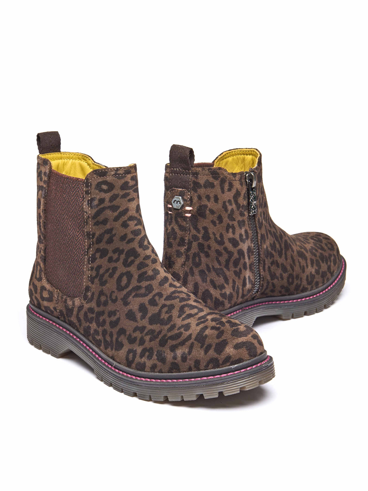 Brown chunky Chelsea boot - SKERRY 2 BROWN LEOPARD PRINT SUEDE
