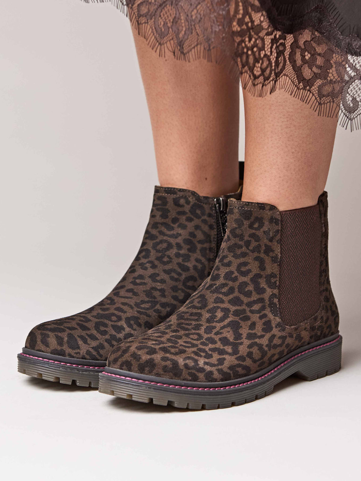 Brown chunky Chelsea boot - SKERRY 2 BROWN LEOPARD PRINT SUEDE