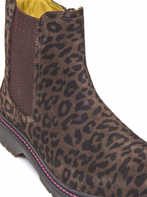 Brown chunky Chelsea boot - SKERRY 2 BROWN LEOPARD PRINT SUEDE