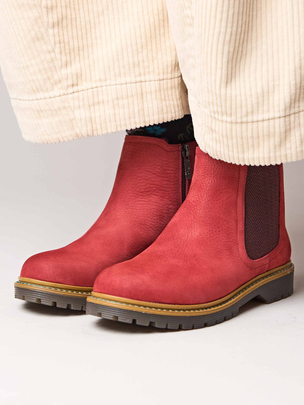 Red chunky Chelsea boot - SKERRY 2 RED NUBUCK