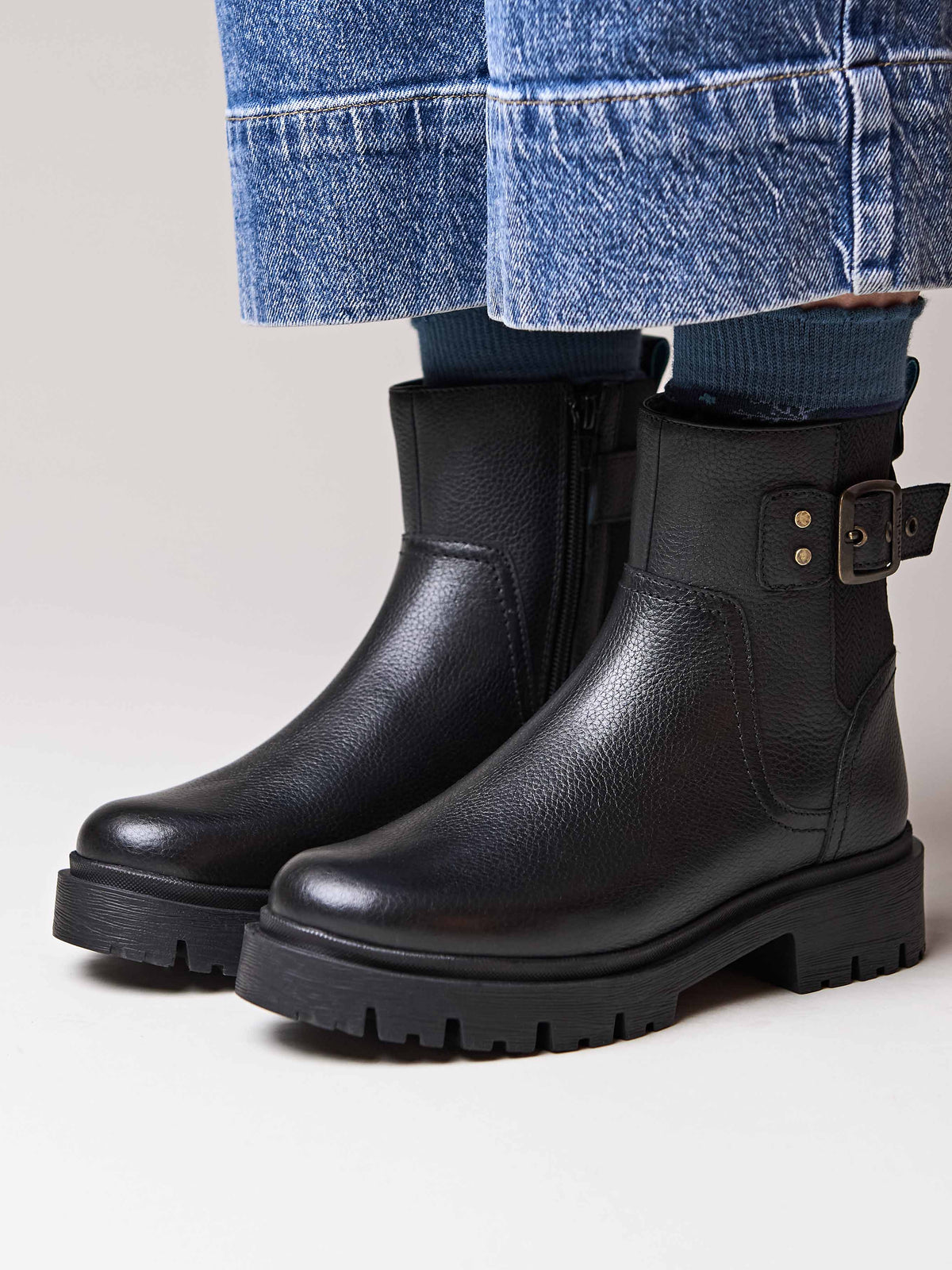 Black chunky biker boot - SEAMOUNT BLACK LEATHER
