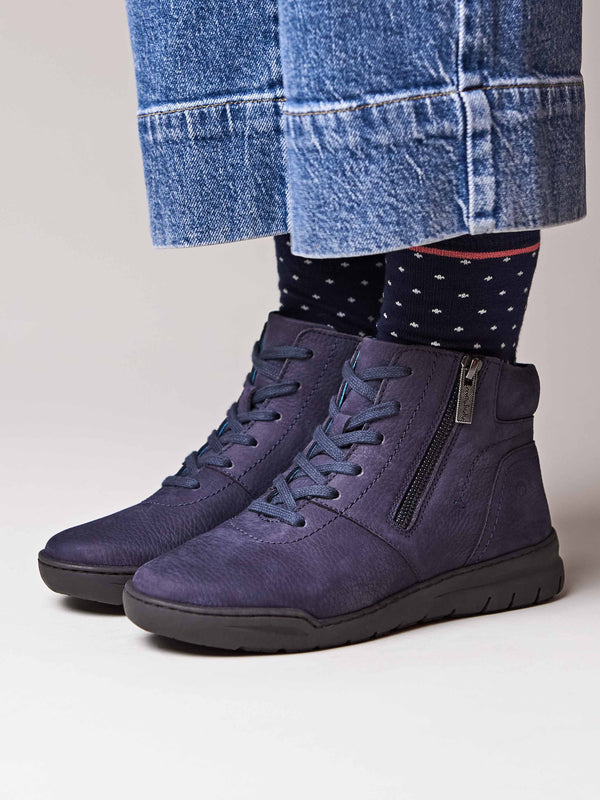 Blue adjustable ankle boot - SONJA 2 INDIGO NUBUCK