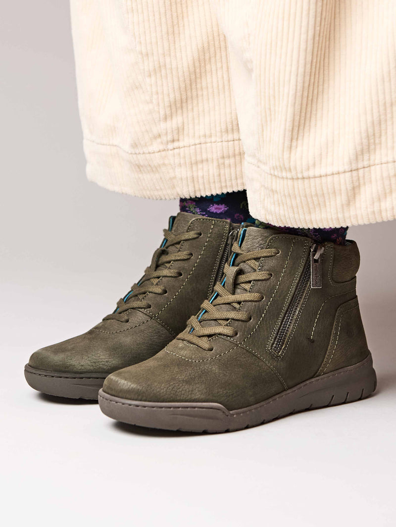 Green adjustable ankle boot - SONJA 2 OLIVE GREEN NUBUCK