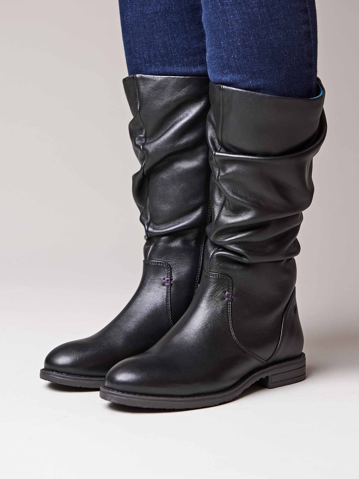 Black slouchy leather mid calf boot - GLACIER LEATHER BLACK