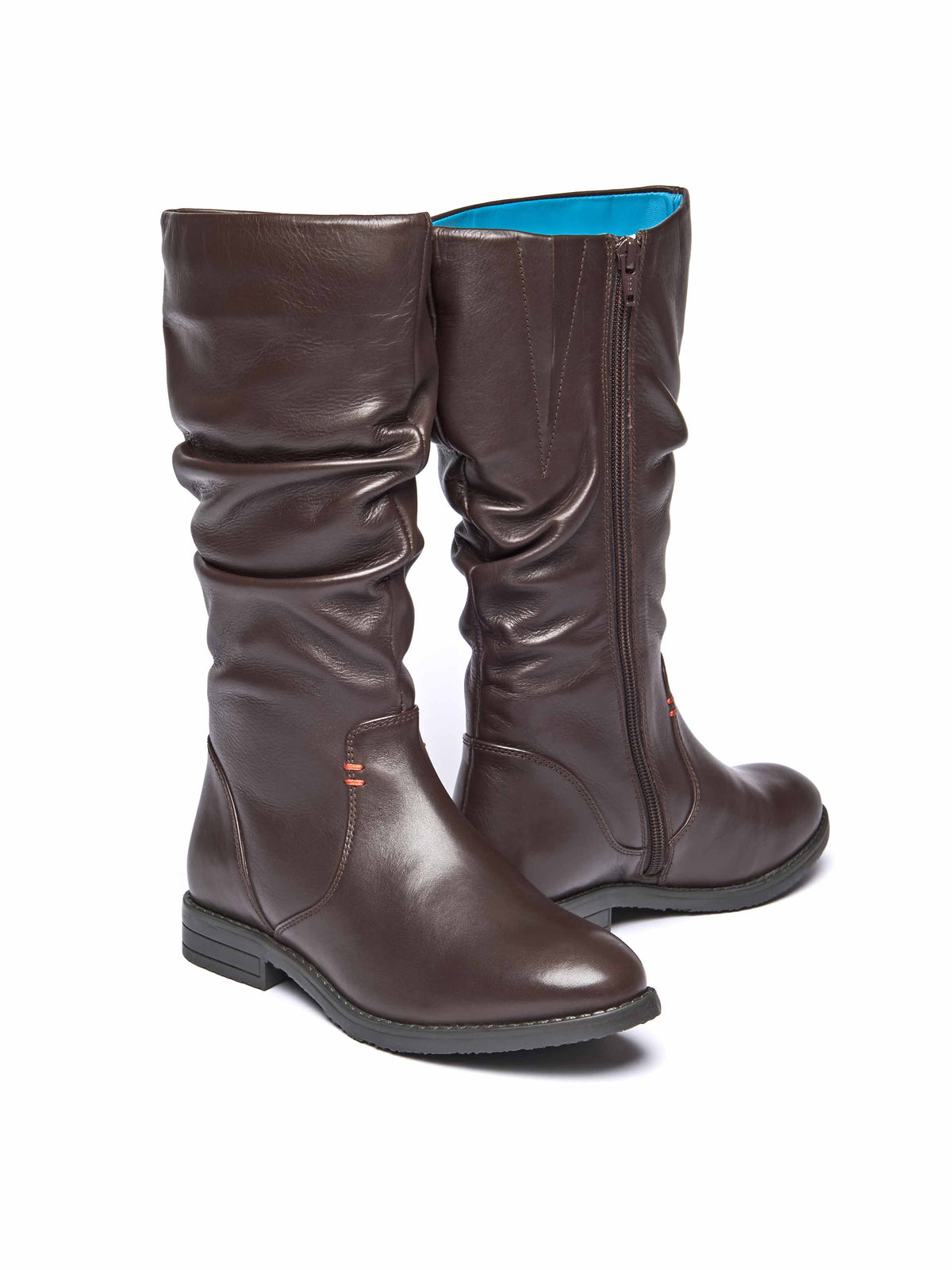 Brown slouchy leather mid calf boot - GLACIER LEATHER BROWN