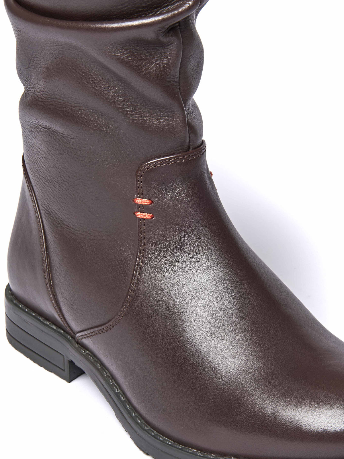 Brown slouchy leather mid calf boot - GLACIER LEATHER BROWN