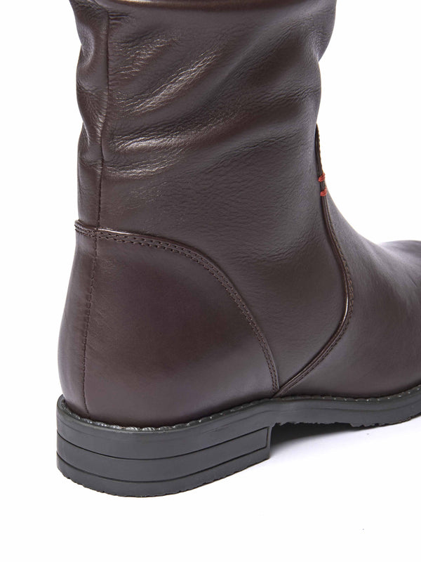 Brown slouchy leather mid calf boot - GLACIER LEATHER BROWN