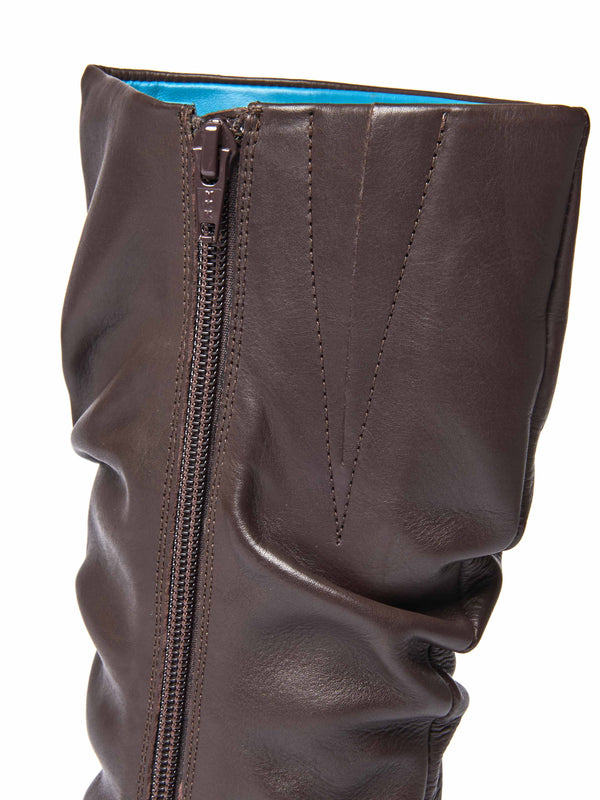 Brown slouchy leather mid calf boot - GLACIER LEATHER BROWN