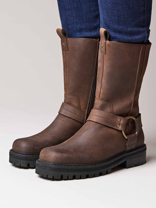 Brown biker boot with squared toe - FIRTH BROWN WAXY
