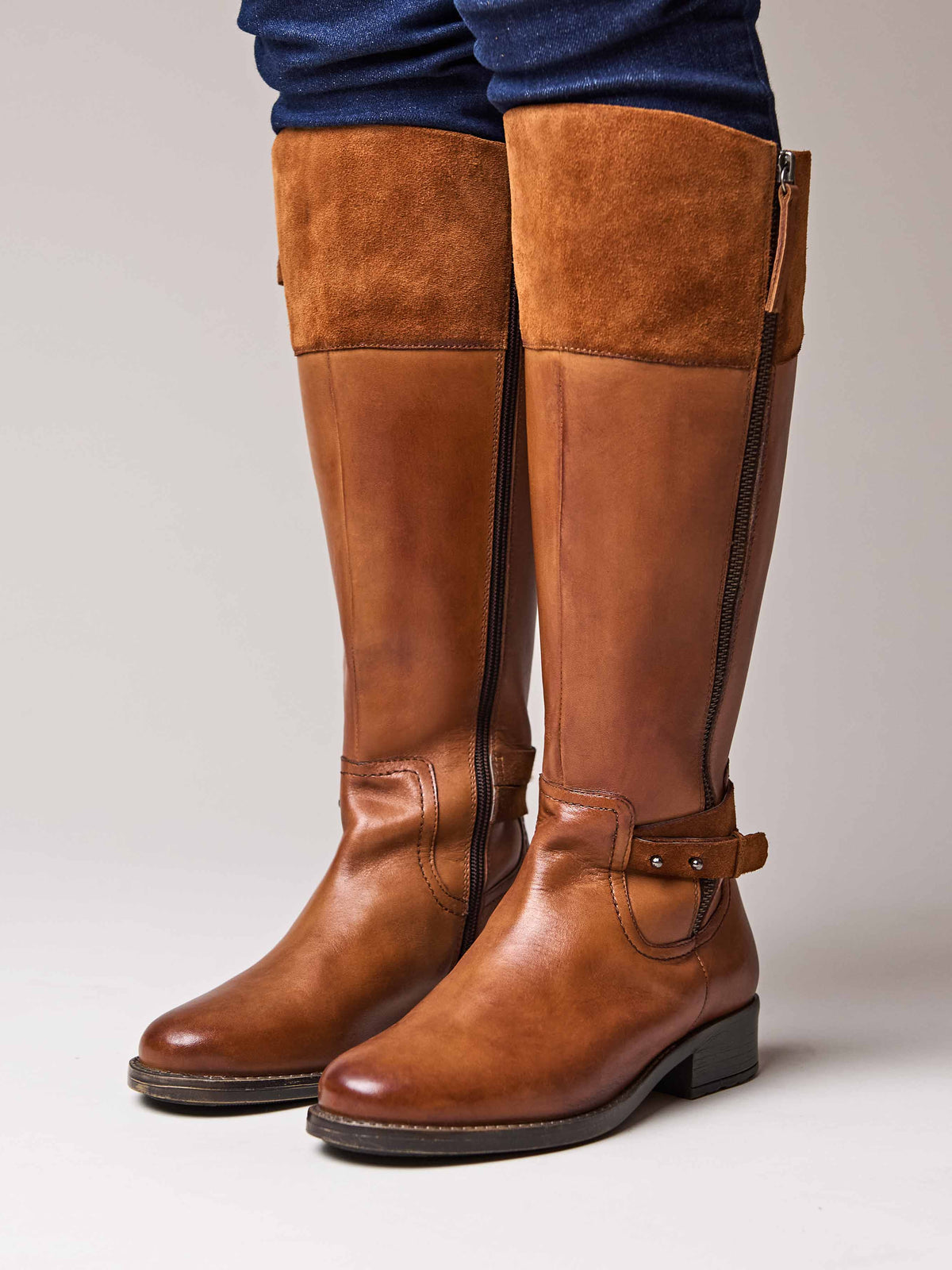 Brown tall leather riding boot - FREJA TAN
