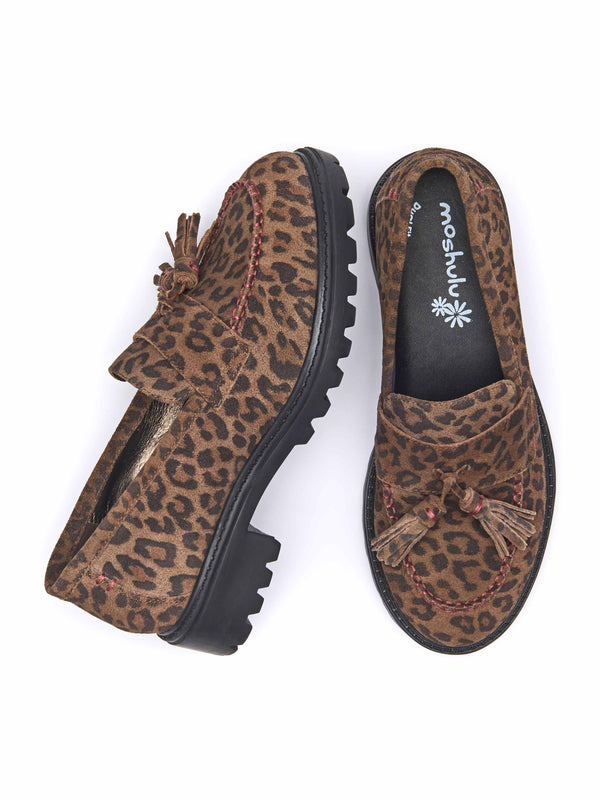 Brown dual-fit penny loafer - BLOOMER BROWN LEOPARD PRINT SUEDE