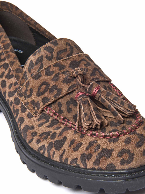 Brown dual-fit penny loafer - BLOOMER BROWN LEOPARD PRINT SUEDE