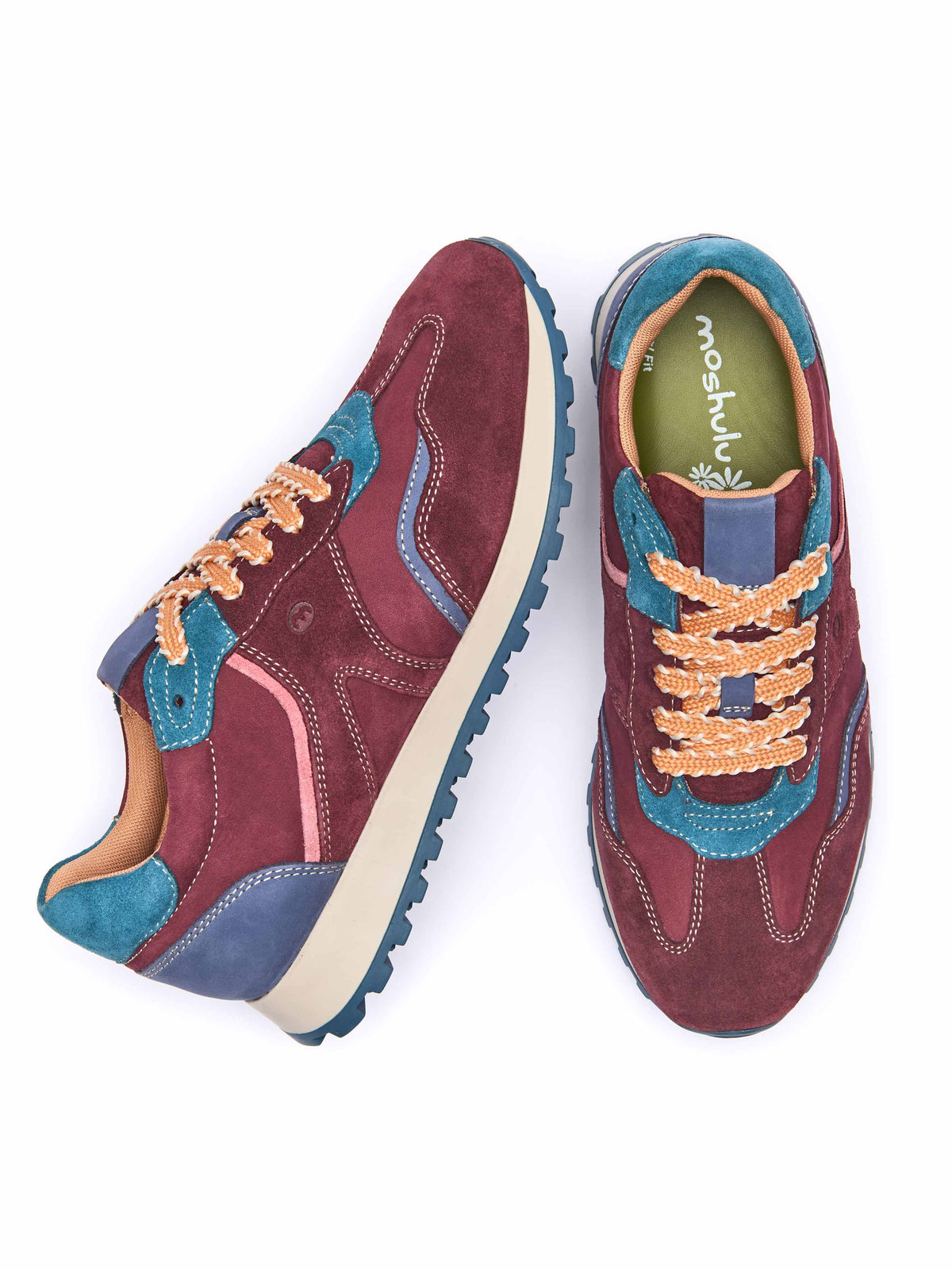 Red:Blue sporty lace up trainer - REMI ZINFANDEL RED NUBUCK/SUEDE