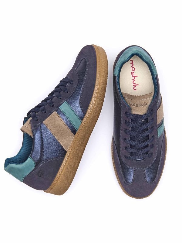 Blue colourful and metallic fashion trainers - JESS INDIGO METALLIC LEATHER/ SUEDE