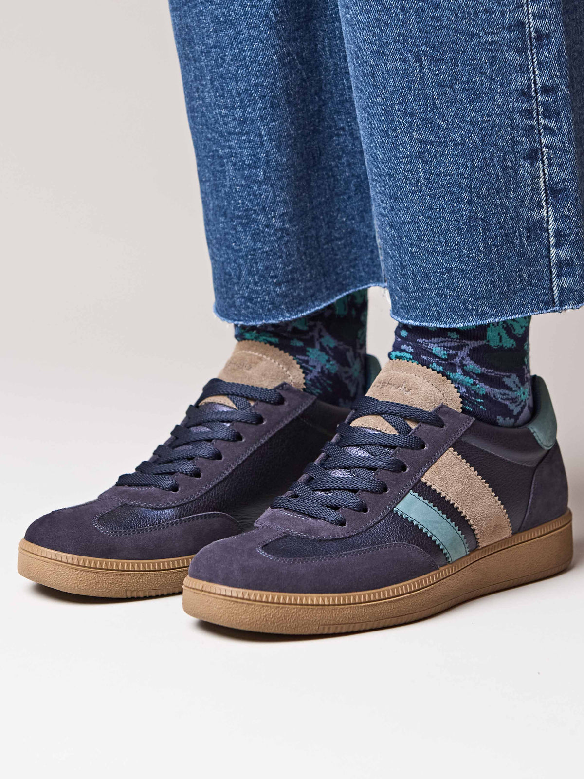 Blue colourful and metallic fashion trainers - JESS INDIGO METALLIC LEATHER/ SUEDE