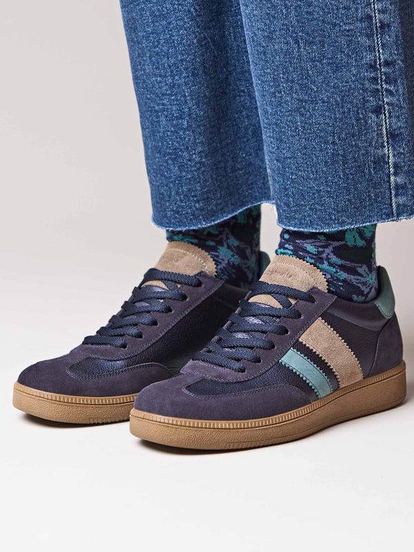 Blue colourful and metallic fashion trainers - JESS INDIGO METALLIC LEATHER/ SUEDE