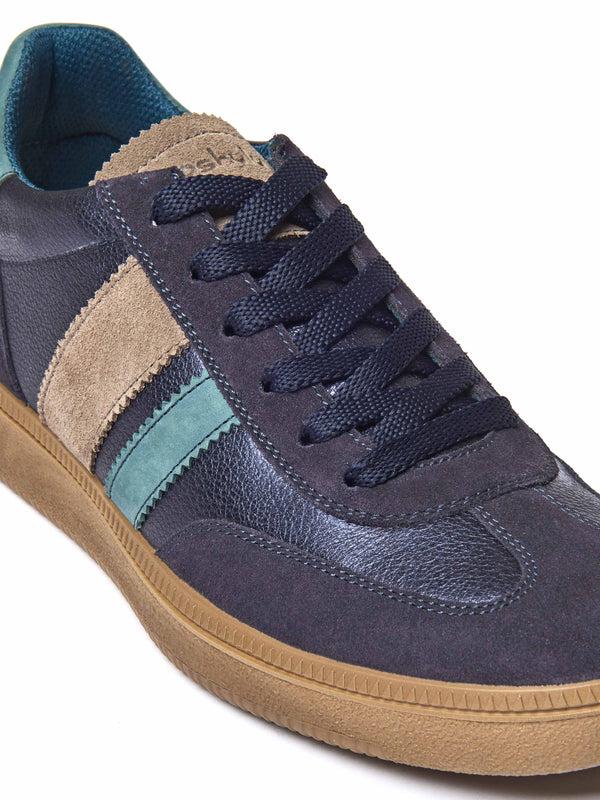 Blue colourful and metallic fashion trainers - JESS INDIGO METALLIC LEATHER/ SUEDE
