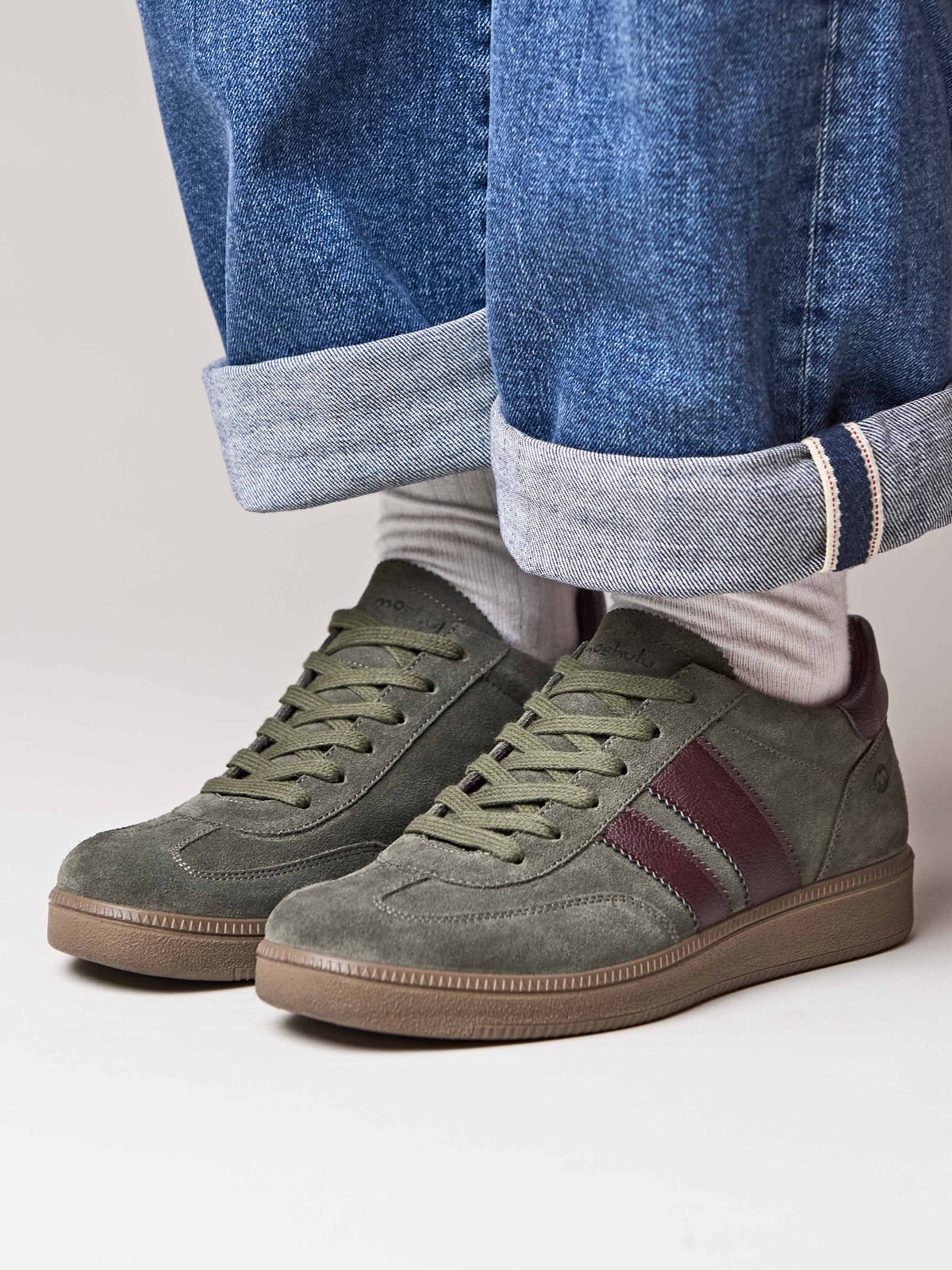 Green colourful and metallic fashion trainers - JESS OLIVE GREEN SUEDE