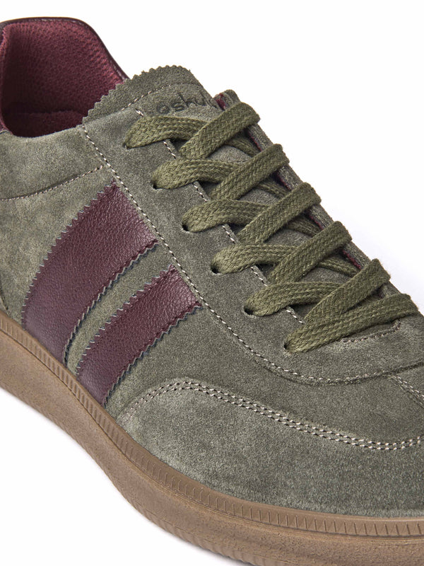 Green colourful and metallic fashion trainers - JESS OLIVE GREEN SUEDE