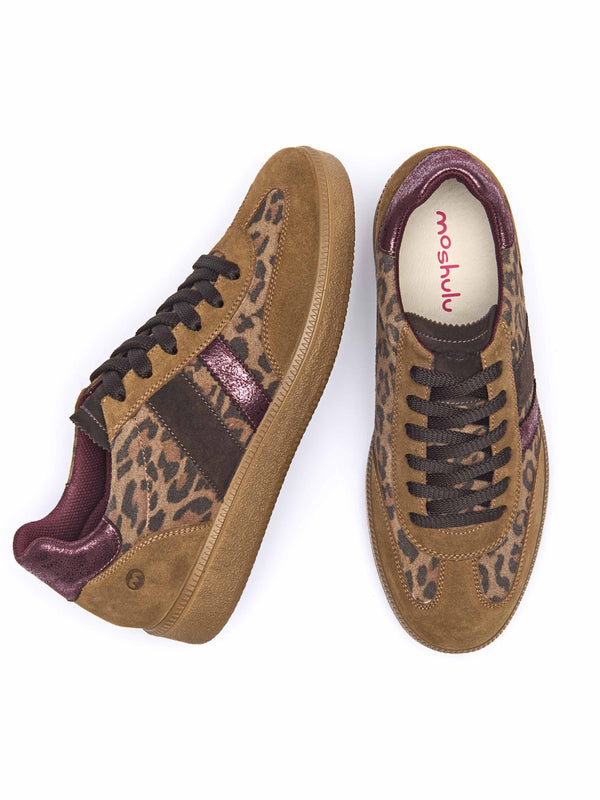 Brown / Animal Print colourful and metallic fashion trainers - JESS PECAN LEOPARD PRINT SUEDE